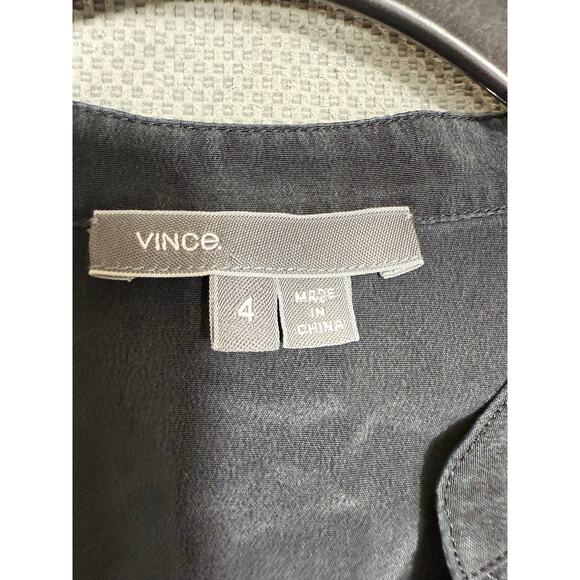 Vince 100% Silk Long Sleeve Black Tunic Mini Dress with Pockets Size 4 - Picture 4 of 5